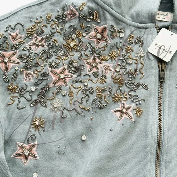 FREE PEOPLE Glitter Oversized Embellished Hoodie NWT - Picture 7 of 16